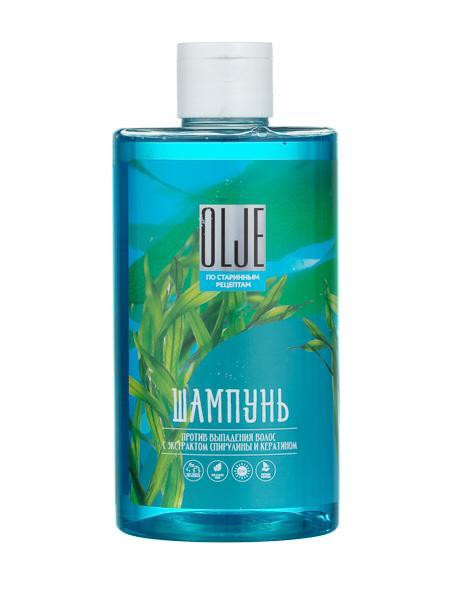 OLJE Натуральный шампунь против выпадения волос с экстрактом концентрата спирулины и кератина 450 мл в Волгограде